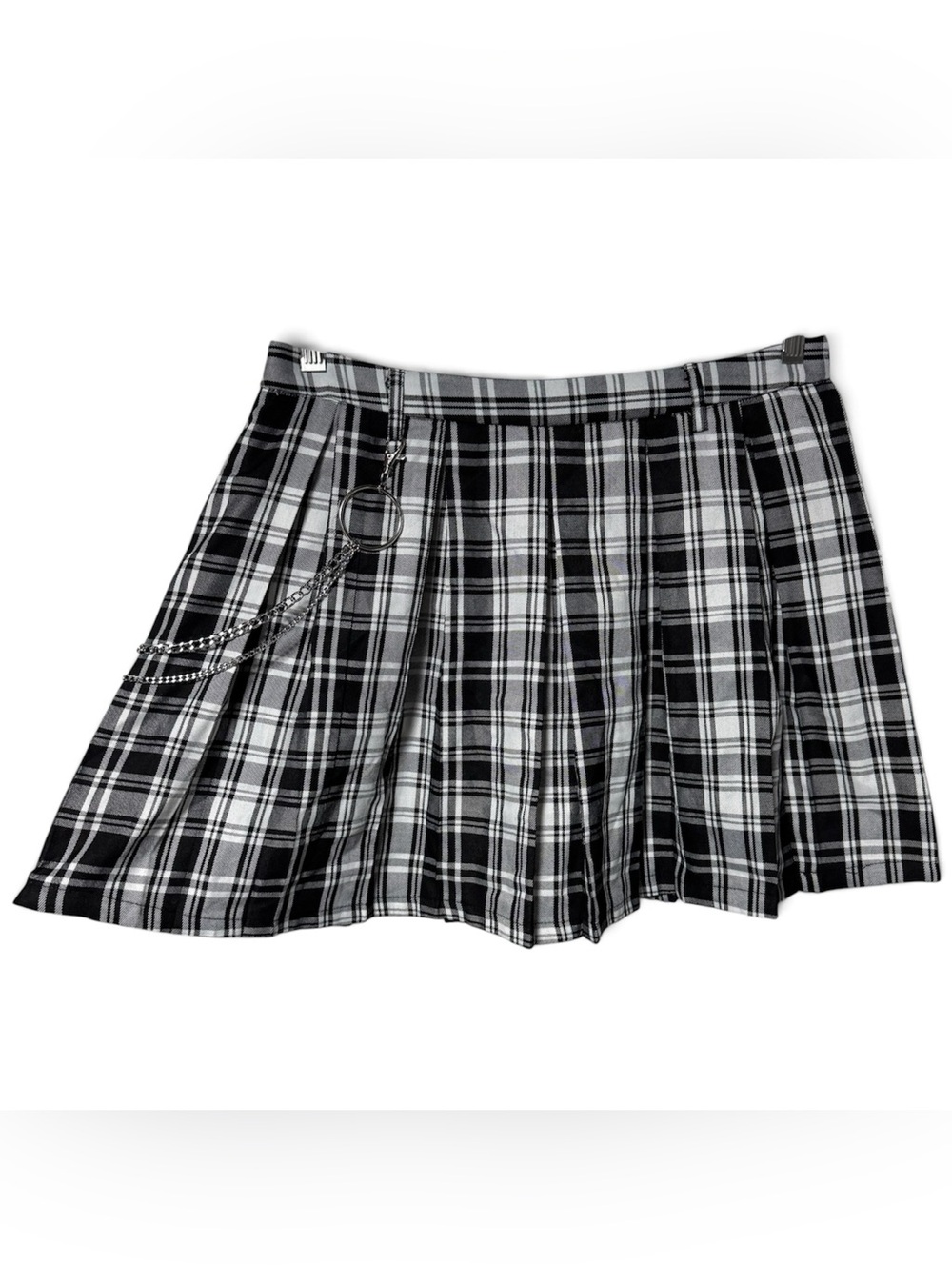 Hot Topic Black White Plaid Chain Pleated Mini Skirt M Punk Goth Schoolgirl